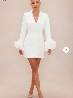 Fashion Nova Ivory Blazer Mini Dress with Rosette Cuffs